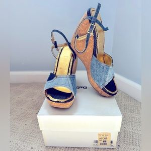 🌟D&G Dolce & Gabanna Scarpa, Vintage Multi Denim, Sequin Cork Platform Heels~ 8